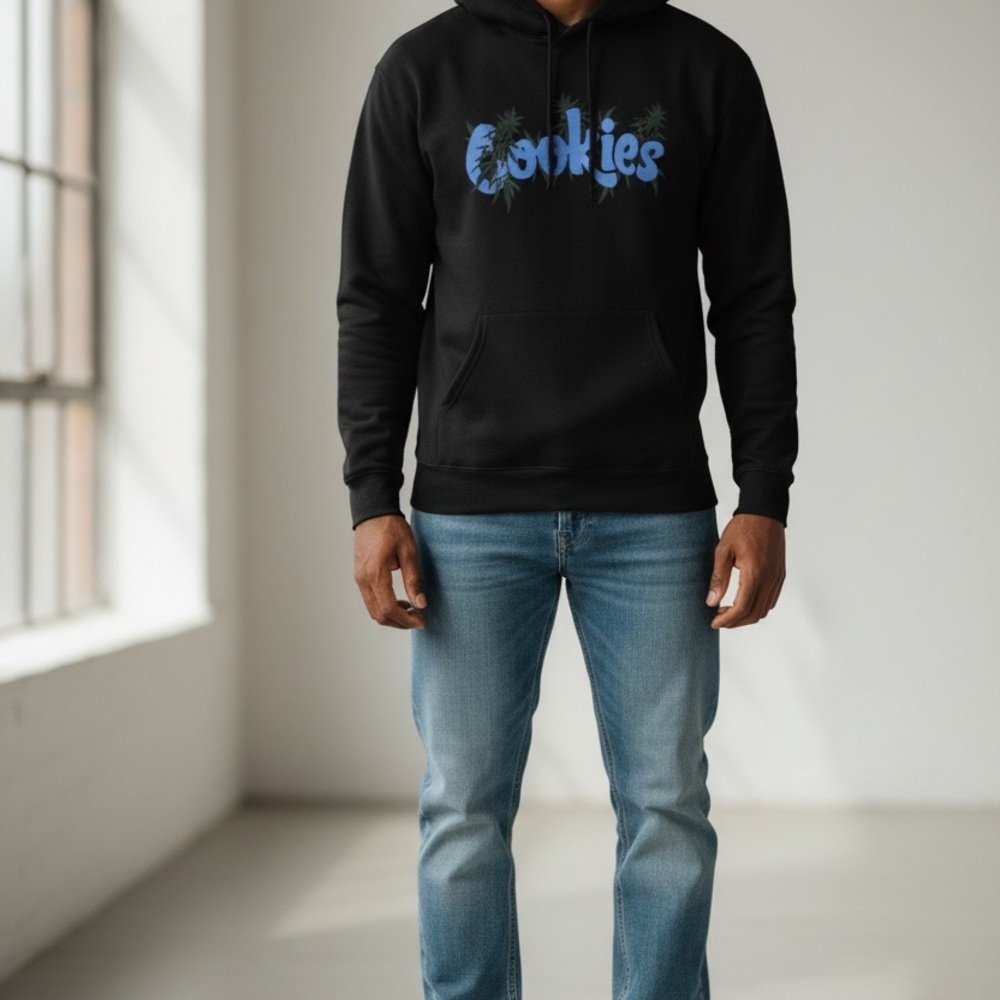 Black Hoodie with Blue Cookies 420 Graphic